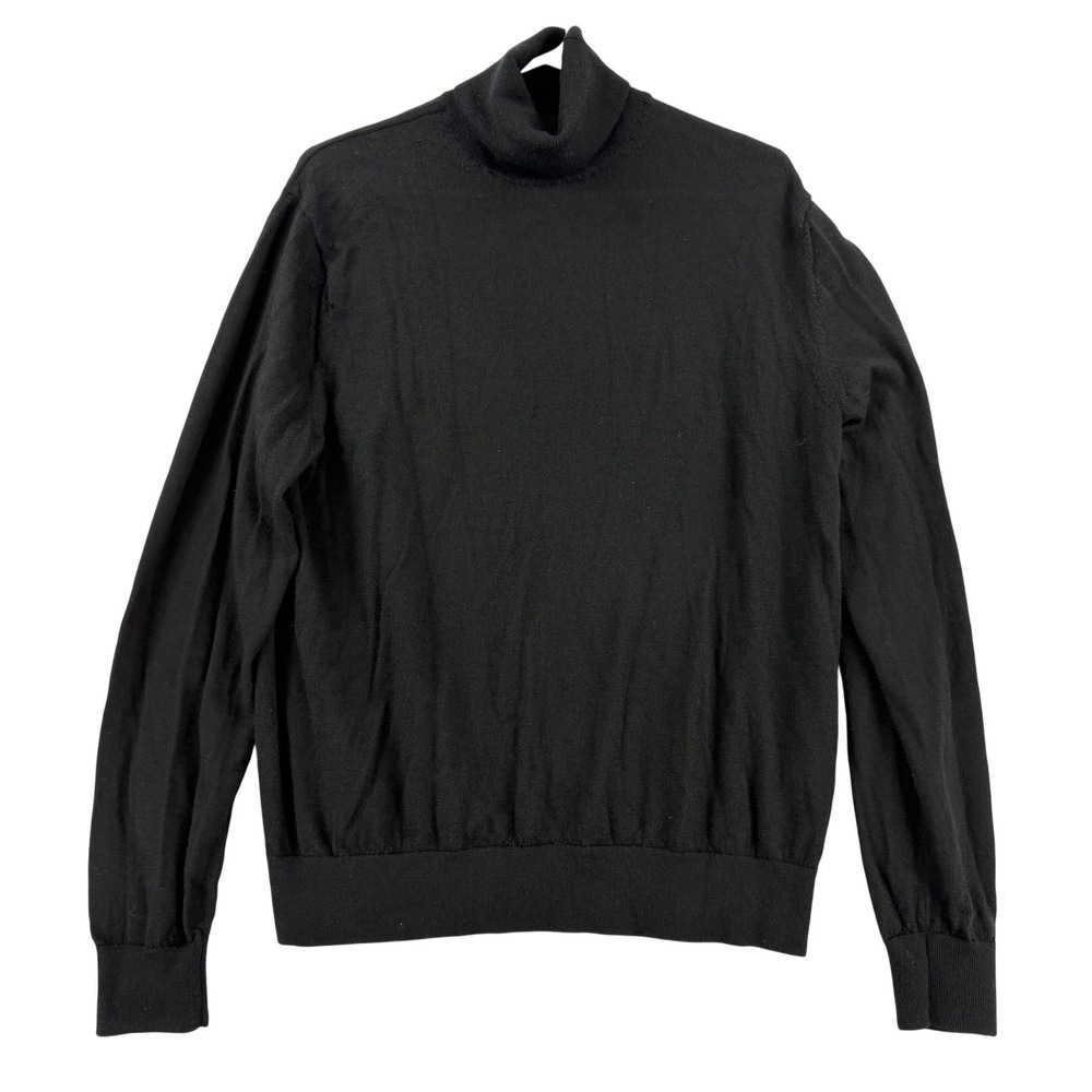 Banana Republic Sweater Mens Large‎ Black Merino Wool Turtleneck Knit Pullover